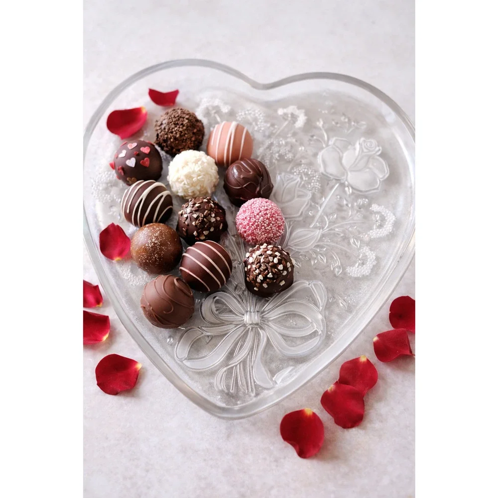 Large Heart Shaped Frosted Rose Glass Platter 13